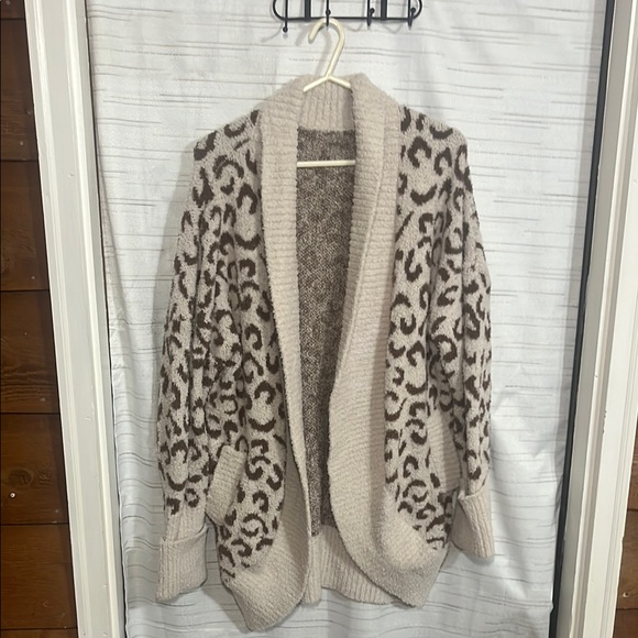 Sweaters - Leopard Print Open Front Cardigan Sweater